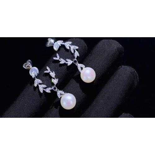 Natural fresh water pearl drop earring 925 sterling silver with leaf fine women jewelry free shipping olive branch