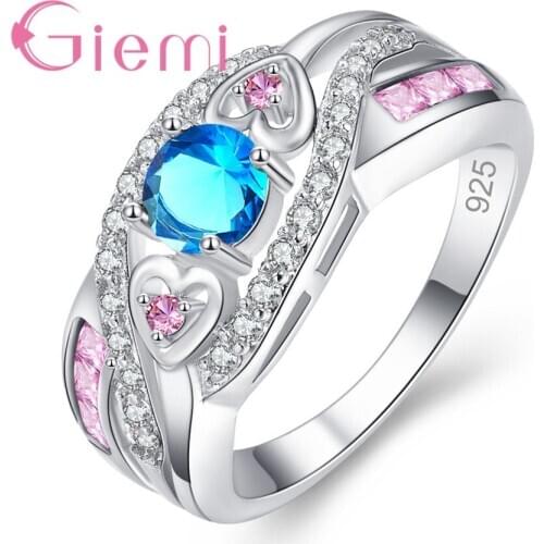 Bridal CZ Cubic Zircon Ring Big Blue Stone 925 Sterling Silver Love Finger Rings for Women Metal Knuckle Ring Wedding Jewellry