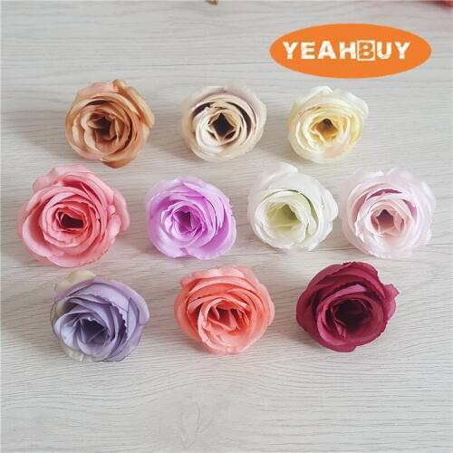 10PCS 5CM Artificial Silk Vintage Retro Rose Camellia Japonica Flower Head Bud For Diy Apparel Headwear Decorative Accessory