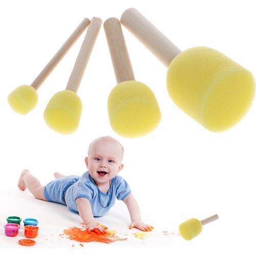 4pcs/set Wooden Handle Sponge Head Stamp Paint Brush For Children DIY Tool Assorted Size Nov-26A