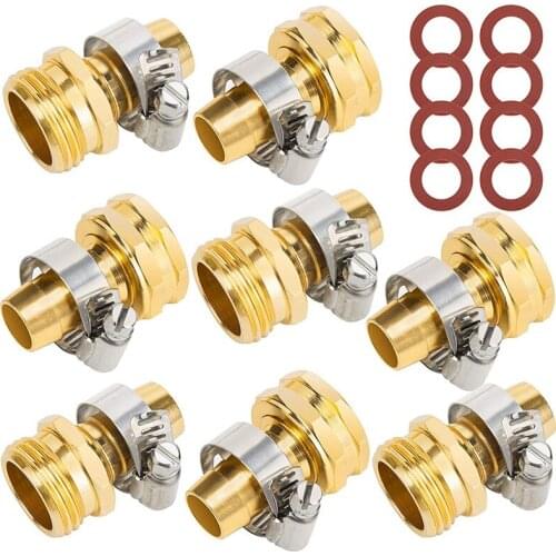 5/8Inch Aluminium Garden Hose Repair Connector with Stainless Steel Clamps,Male and Female Hose Fittings,End Repair