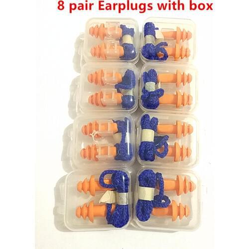 8pair with box Soft Silicone Corded Ear Plugs ears Protector Reusable Hearing Protection Noise Reduction Earplugs Earmuff