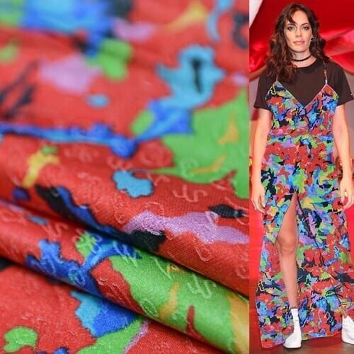 Abstract colorful jigsaw print silk blending cotton fabric thick 19momme,SCT341