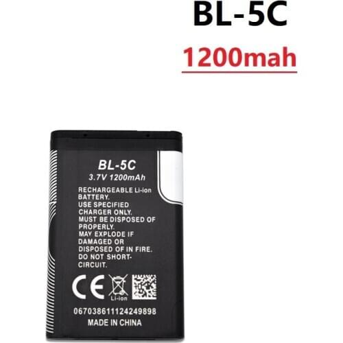 3.7V 1200mAh Battery BL-5C BL5C BL 5C Rechargeable Batteries For Nokia 2112 2118 2255 2270 2280 2300 2600 2610 3125 3230 1pcs