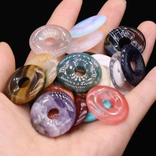 Charms 25mm Round Big Hole Beads Natural Gem Stone Quartz Crystal Agates Loose Beads Pendant for DIY Necklace Jewelry Making 1PC