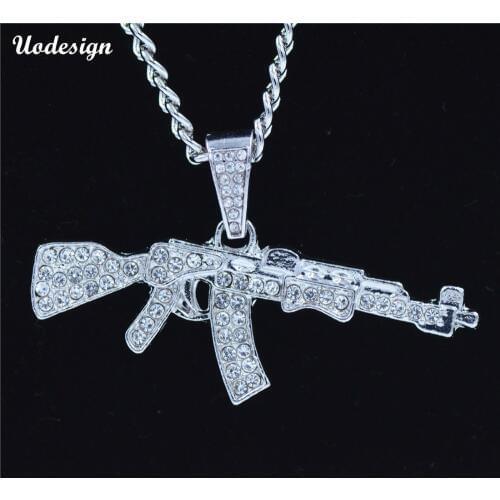 Fashion Punk Fashion Cool AK47 Gun Shaped Pendant Necklace Style Hip Hop Iced Out Rhinestone Jewelry Link Chain