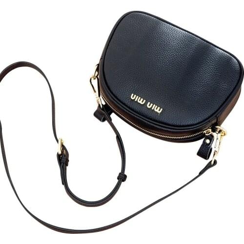 Leather Diagonal Bag Ladies Small Round Bag Cowhide Womens Bag Shoulder Bag First Layer Cowhide Womens Bag A Generation