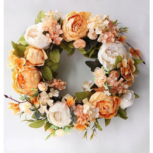 40cm Simulation Garland Artificial Rose Wreath Home Door Wall Decor Prop Wedding Party Decoration