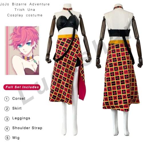 Anime Jojo Cosplay Costumes Trish Una Clothes Bra Skirt Pink Wig Jojo Bizarre Adventure Woman Sexy Dress Sets Exotic Costumes