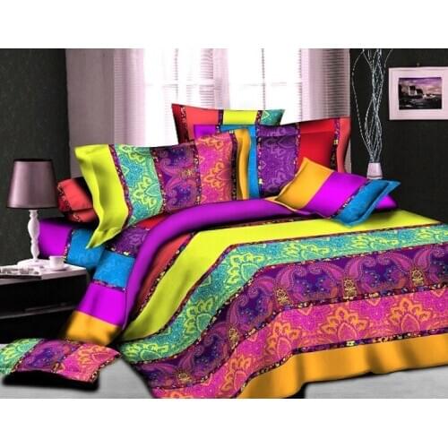 Colorful Strip Fushcia Flower 3D Printed bedding Set Bed Sheet Duvet Cover 2 Pillowcase King Queen size Adults Couples Bedspread
