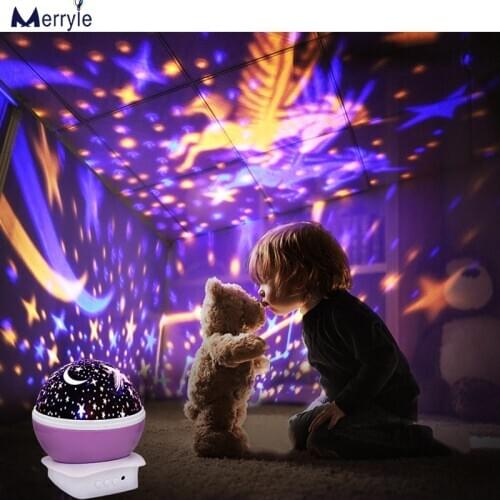 USB Power 360 Degree Rotating Unicorn Projection Lamp Starry Moon Colorful Night Light for Children Baby Birthday Gift Room Deco