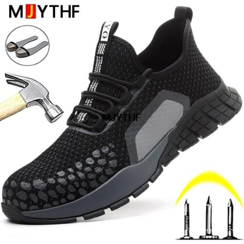 Men Breathable Work Sneakers Steel Toe Cap Work Safety Shoes For Men Safety Boots Anti-Puncture Indestructible Work Shoes Male
