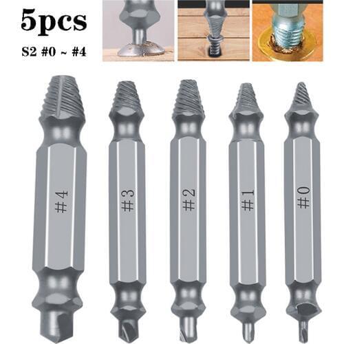 5pcs/set S2 Material Damaged Screw Extractor Drill Bits Guide Set Broken Speed Easy out Bolt Stud Stripped Screw Remover Tool