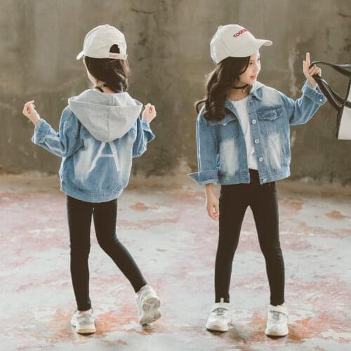 New Fashion Girls Korean Hoodie Jacket Denim Baby Jacket Hooded Outerwear Luxury Clothes Hoody Jean Jacket Kids Coat for Girls