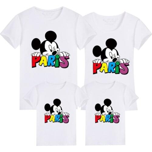 New Disney Family Clothes Summer Short Sleeve Casual O-Neck Unisex Kids Adult T-shirts Mickey Paris Printed Family Look Top