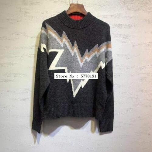 2021 Autumn O neck wool sweater Front Lightning Jacquard Knitted Pullovers contrast Color tops