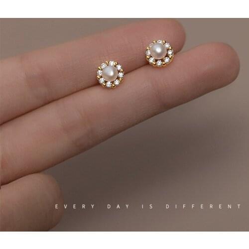 7mm Small Authentic 925 Sterling Silver Jewelry 4A+ CZ Set &Shell Pearl Round ear stud Earrings Piercing C-G8027