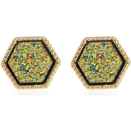 Geometric Hexagon Abrazine Pink Golden Silver Plated Green Alloy Stud Earrings For Women Jewelry Accessories