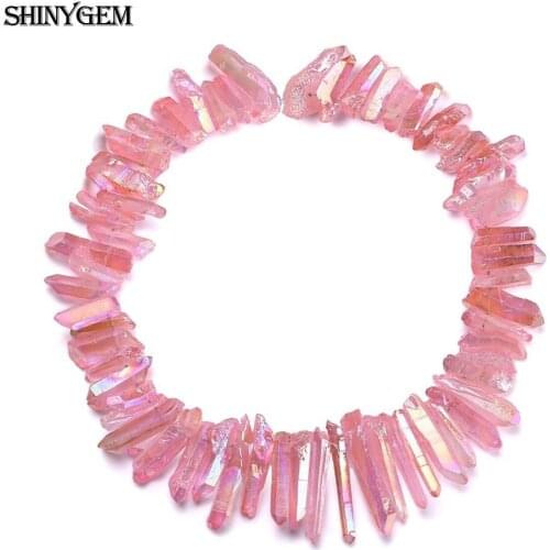 SHINYGEM AB Natural Pink Crystal Pillar Beads Irregular Point Wholesale Drill Stone Pendant Jewelry Making Dainty For Women 2020