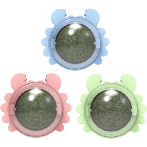 Funny Rotatable Cat Treat Toy with Catnip Self-Adhesive Snack Candy Licking Ball Practical Funny Bite Squeak Bauble