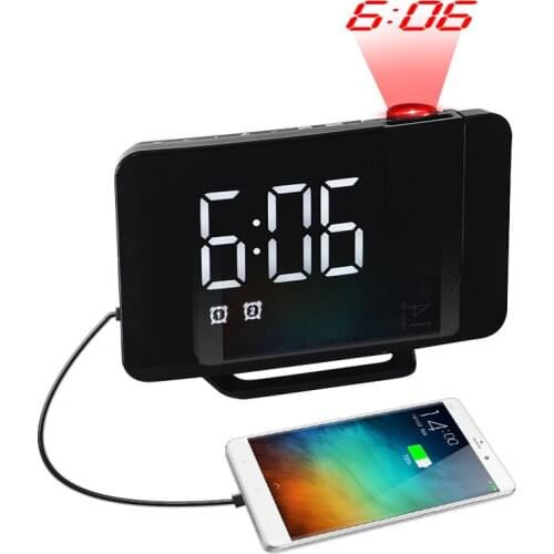 LED Digital Alarm Clock Smart Projection Alarm Clock with FM Radio/Mobile Phone Charging Brightness Adjustabl Home Desktop Clock