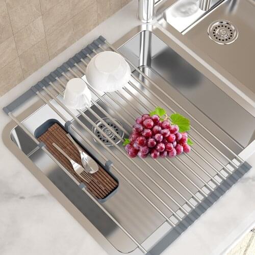 Roll up Dish Drainer Over Sink Rack Kitchen Organizer Holder Dish Drying Rack Silicone Holder Dish Drainer Tray Drainer Dropship