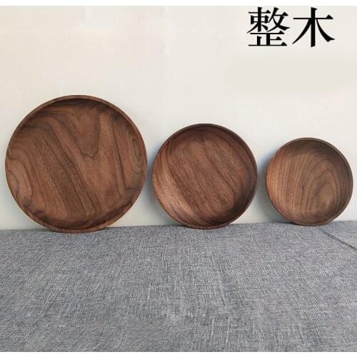 Natural wood plate dishes fruit tray walnut plates dinnerware sets kitchen tools dark walnut solid wood bowl