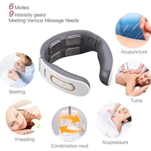 Smart Electric Neck and Shoulder Pulse Massager Wireless Heat Cervical Vertebra Relax Pain Relief Kneading Massage Machine