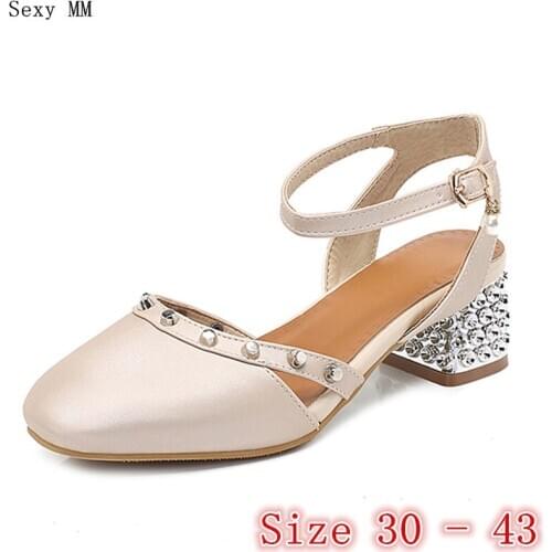 Women High Heel Sandals Square heel Mary Janes Shoes Woman High Heels Ladies Pumps Small Plus Size 30 31 32 33 34 - 40 41 42 43