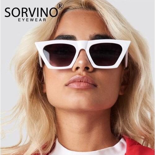 SORVINO Retro Black Frame Cat Eye Sunglasses 2020 Women Brand Designer Unique Polygon Square Sun Glasses Blue Pink Shades SVN44