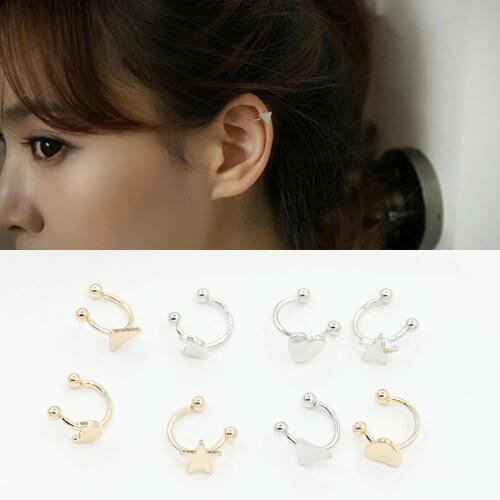 1piece Hot Sale Fashion No Pierced Star Moon Heart Triangle Clip Earrings For Women Simple Style Ear Cuff Jewelry Gifts