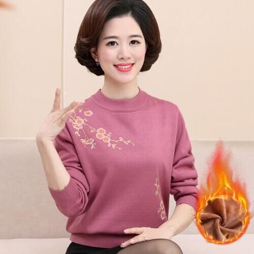 Winter Warm Plus Velvet Knitted Women Sweater Loose Jumper Top Fashion Flowers Print Long Sleeve Sweater And Pullover Femme Pull