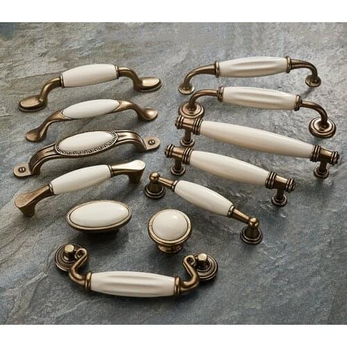 1PC Antique Bronze Kitchen Cabinet Wardrobe Door Cupboard Handles Furniture Pull Hardware Ceramic Drawers Knobs