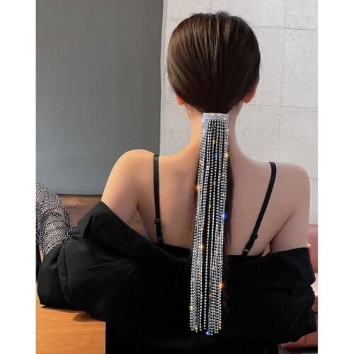 1pc Shine Full Rhinestone Hairpins for Women Bijoux Long Tassel Crystal Hair Accessories Wedding Banquet Jewelry