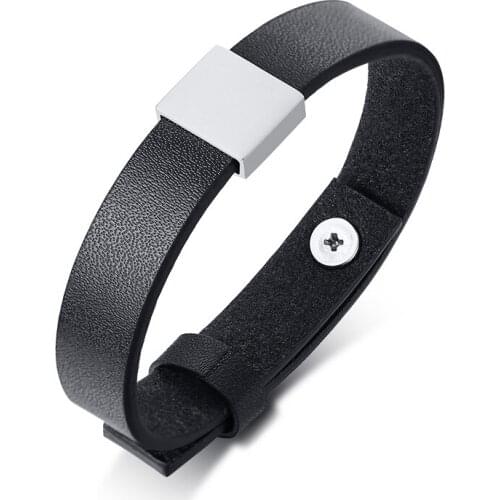 2021 Western Style Blank Laser Stainless Steel Leather Cord With Lettering Retro And Simple and elegant Bracelet For Men