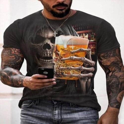 2021 Street Rock Skull Print T-shirt Short Sleeve Summer Fashion Trend Tshirts Harajuku Loose O-neck Tops Tees