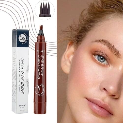 3D Microblading Eyebrow Pen Natural Brown Fork Tip Eyebrow Tattoo Pencil Waterproof Long Lasting Fine Sketch Liquid Eye Brow Pen