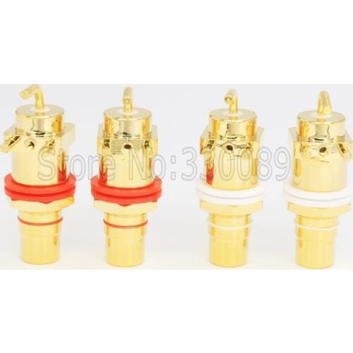 4pcs 24K Gold plated RCA Female Chassis Panel Mount Jack Socket Connector