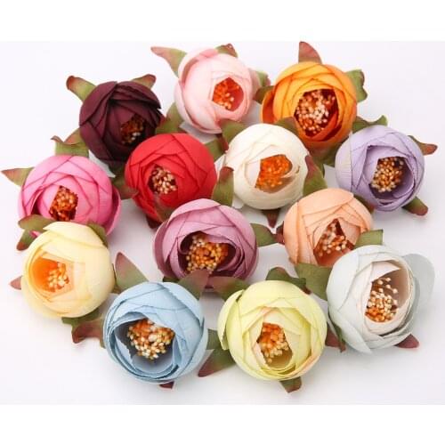 5/10Pcs 4CM Silk Tea Rose Bud Artificial Flower Heads For Home Decora DIY Wreath Gift Box Scrapbooking Crafts Fake Flowers