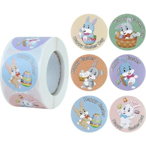500Pcs Happy Easter day Rabbit Cartoon Adhesive Paper Sticker Cake Baking Labels Easter Gift Bag Box Envelope Seal Decoration