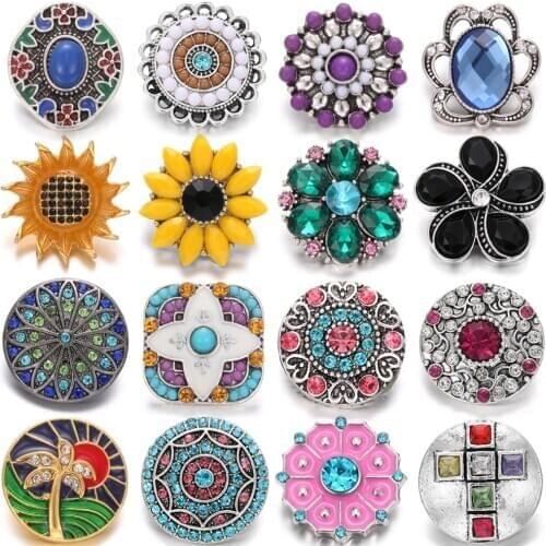 6pcs/lot 2020 New Rhinestone Flower Snaps Jewelry 20mm 18mm Metal Snap Button Fit DIY Metal Snap Button Bracelet Necklace