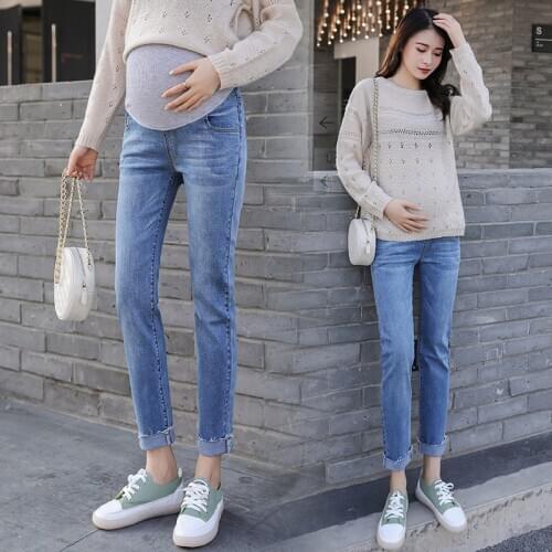 921# Maternity pants Spring Autumn Slimming Maternity Jeans Belly Support Pants Elastic Waist Maternity Trousers