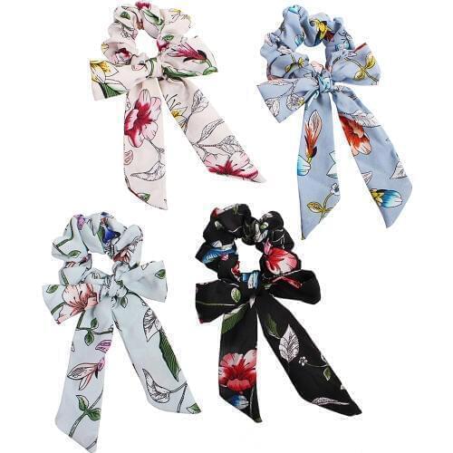 Hair Bows Scrunchies Women Hair bands Accessories Elastic Bowknot Scrunchy Streamer Spring flowers Hair tie Ring 20pcs F404