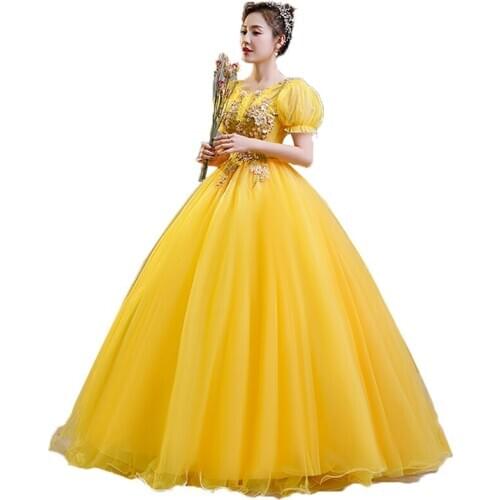 Freeship yellow bubble short sleeve ball gown Renaissance Gown queen Victorian/Marie Antoinette Belle