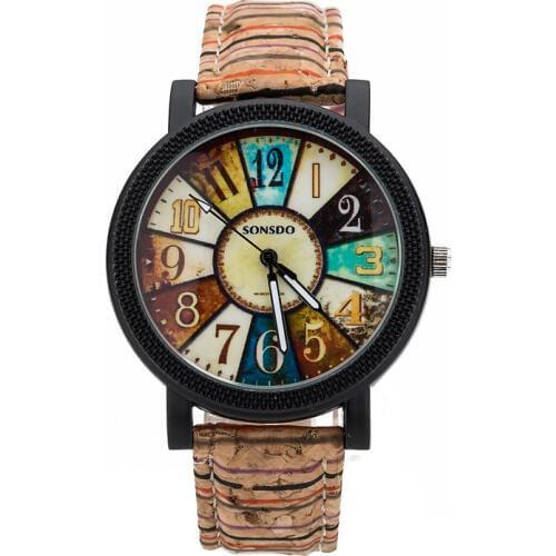 Coffee Stripe Leather Vintage Watches Women Ladies Bracelet Watch Harajuku Clock Style Quartz Watch Casual Lady Wrist watches