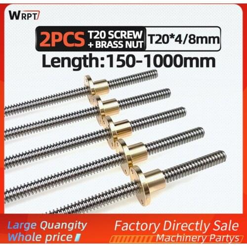 CNC 3D printer 2PCS T20 trapezoidal rod lead screw thread 20mm lead 4/8mm with brass nut, L = 150MM-1000MM