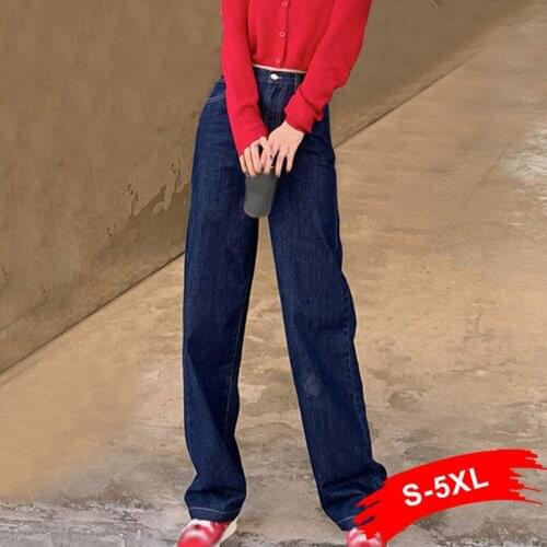 Plus Size High Waist Dark Blue Baggy Riped Straight Jeans Mom 4XL Y2k Vintage Retro Street Long Denim Pants Harajuku Loose Jean