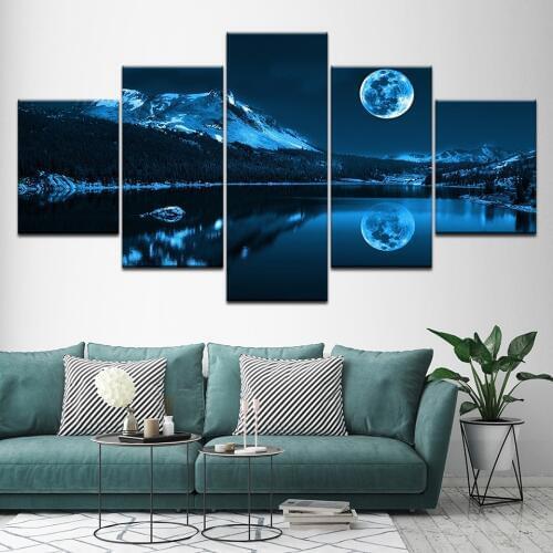 Canvas Painting lake at night nature landscape 5 Pieces Wall Art Painting Modular Wallpapers Poster Print living room Home Decor