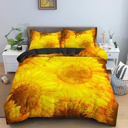 3D Sunflower Print Duvet Cover Set Floral Printed Bedding Sets King Queen Twin Size 1 Duvet Cover with 1/2pc Pillow Case