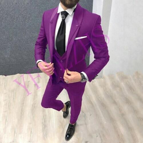 Handsome Groomsmen Shawl Lapel Groom Tuxedos Mens Wedding Dress Man Jacket Blazer Prom Dinner (Jacket+Pants+Tie+Vest) A206